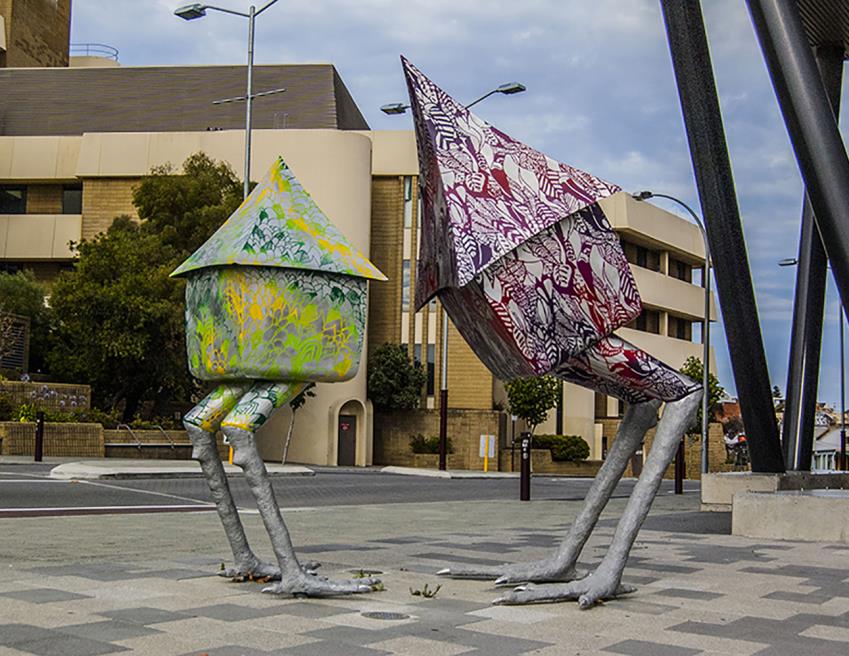 Sculptures on pavement