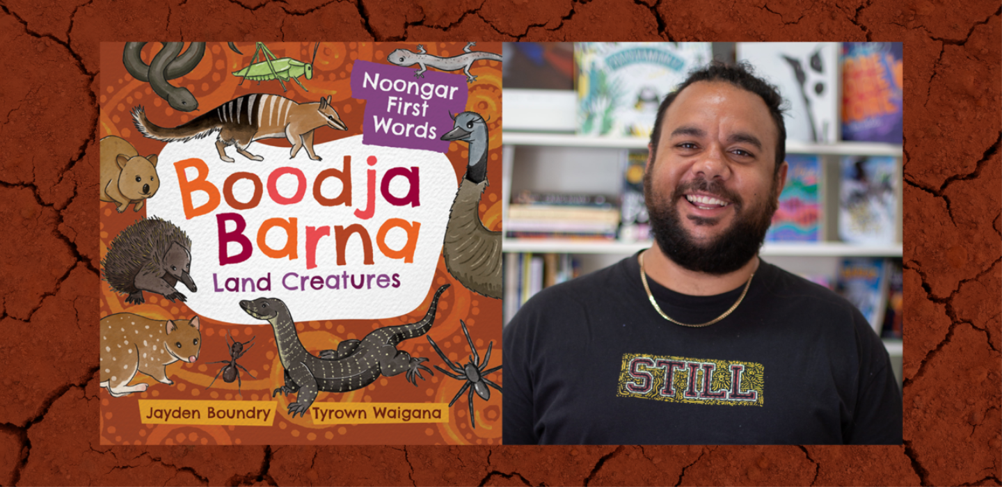 Book cover of children's book Boodja Barna and portrait photo of the author Jayden Boundry