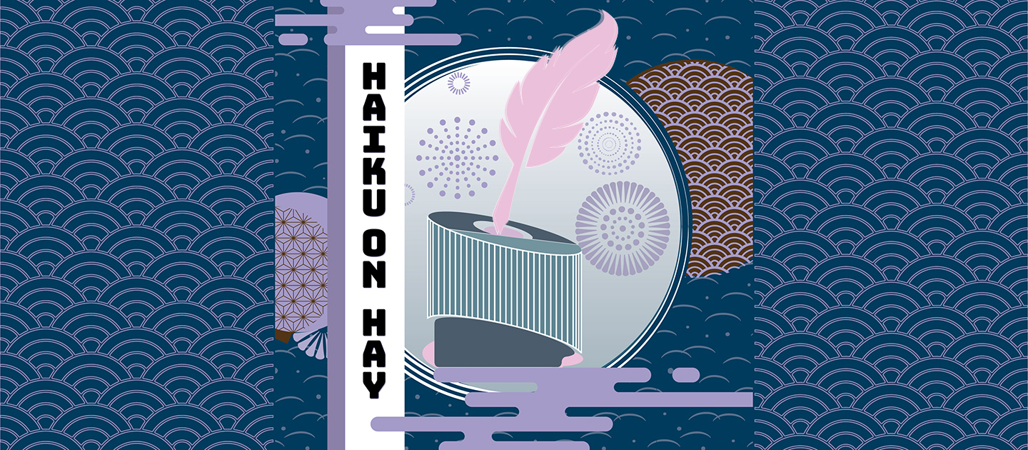 Japanese ornament inspired image of the Library as an inkpot with quill. 