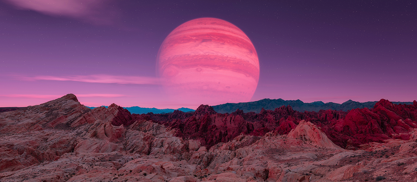 Jupiter like planet on the horizon of another world. 