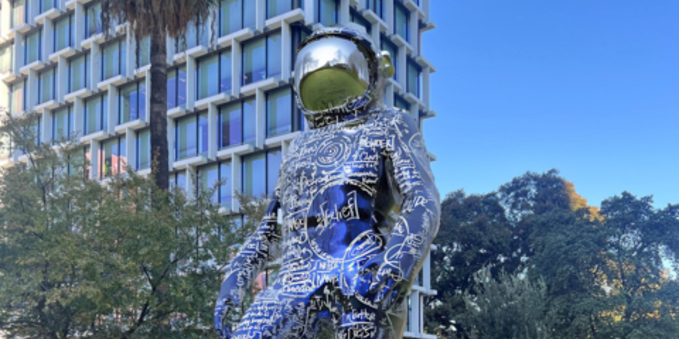 Mockup of Boonji Spaceman Statue in Supreme Court Gardens