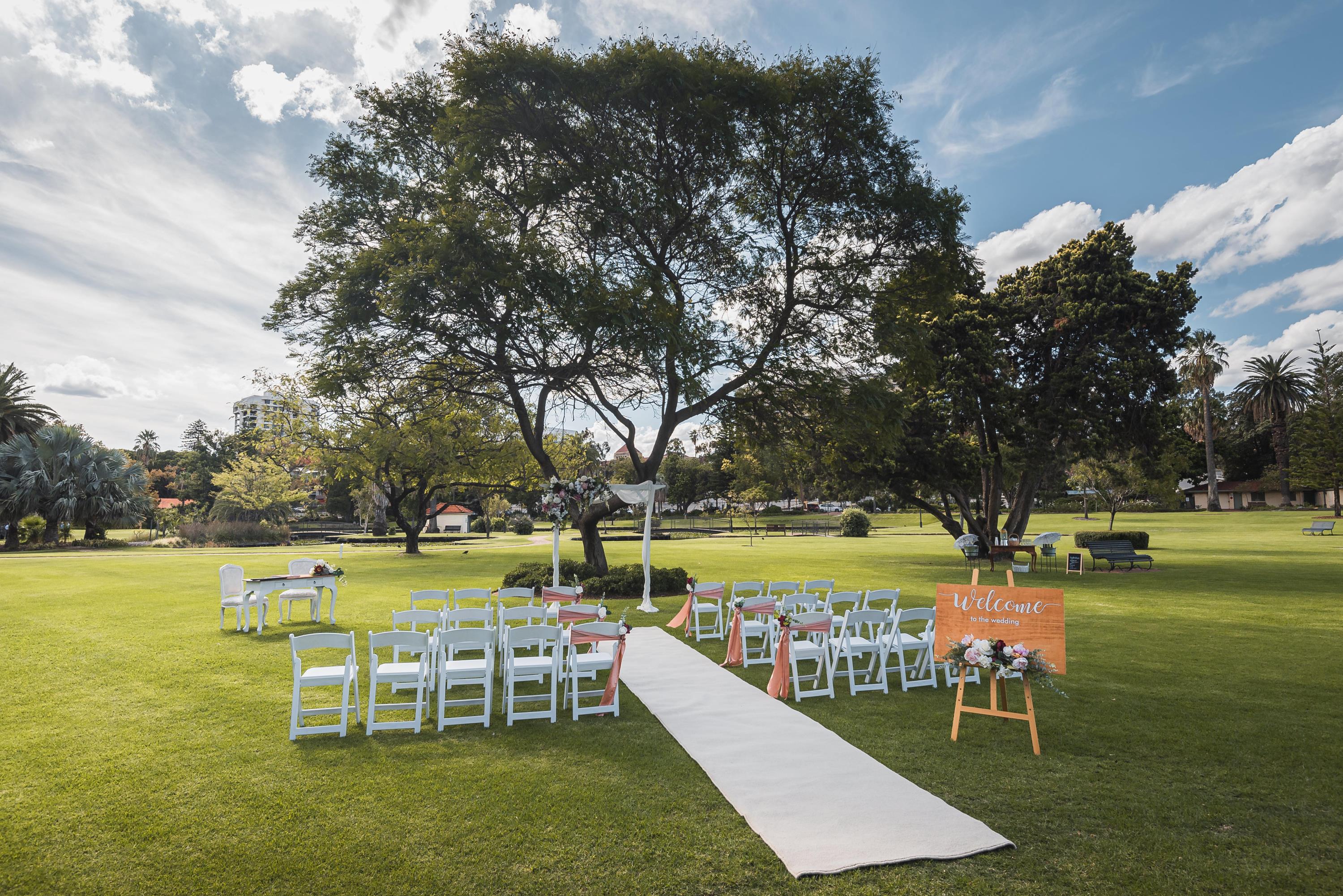 wedding ceremony setup in Queens gardens 
