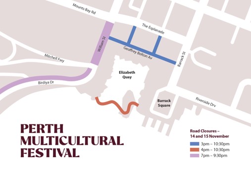 Perth Multicultural Festival road closure map