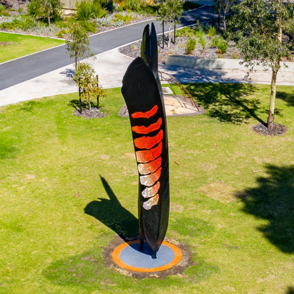 Mia Mia sculpture at Moort-ak Waadiny / Wellington Square