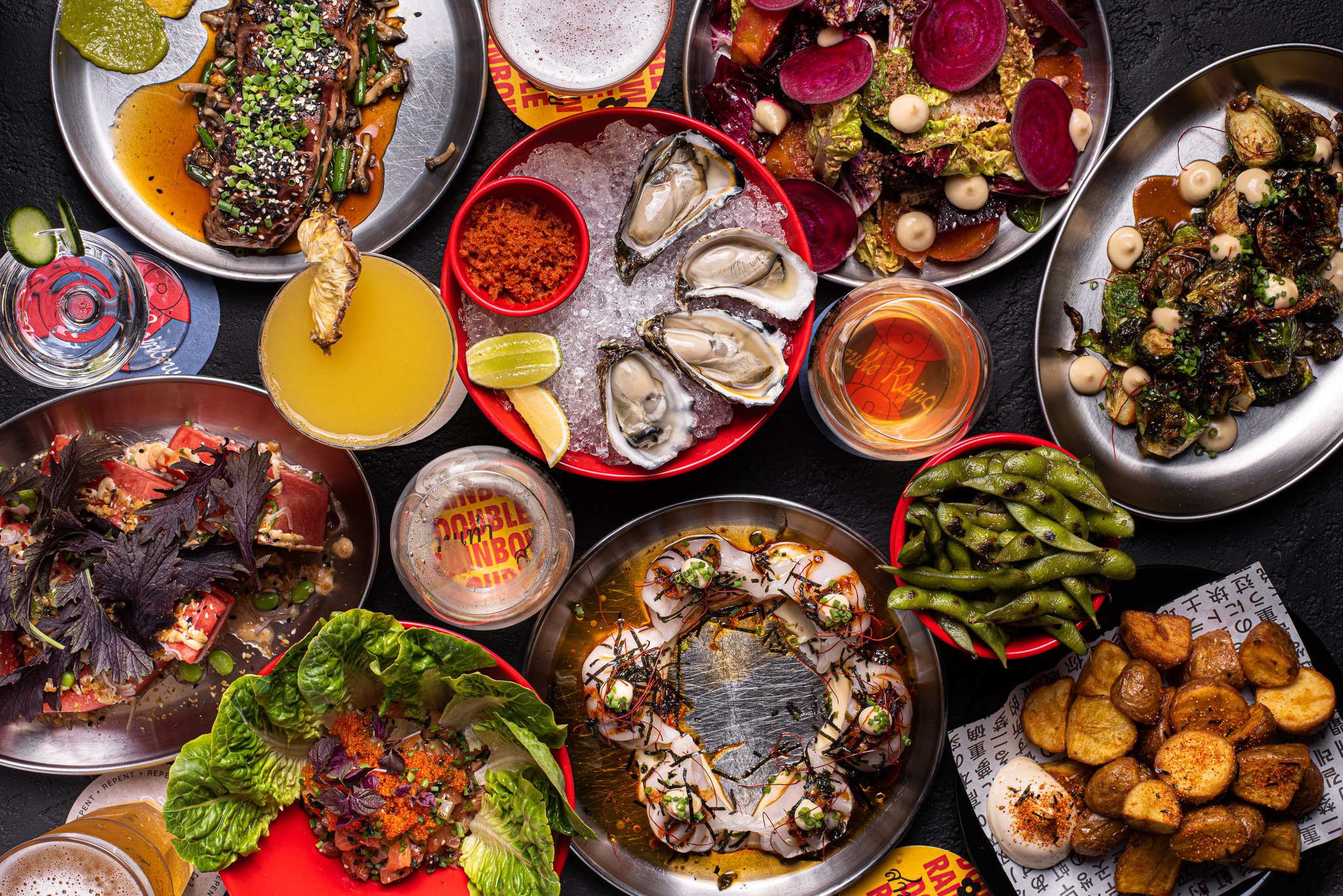 Food flatlay at Double Rainbow