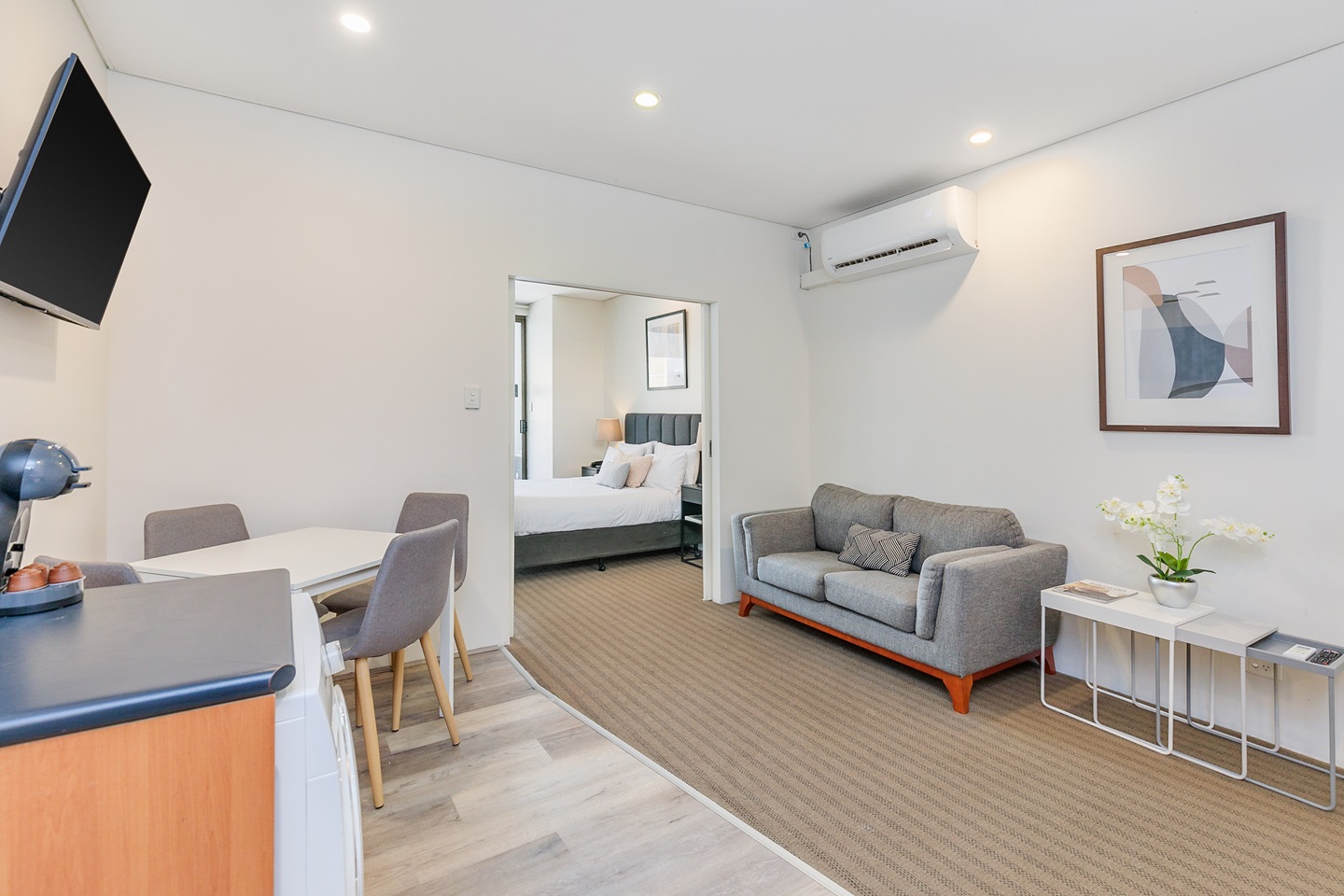Lounge and Bedroom from kitchen - Superior Two Bedroom Serviced Apartment - All Suites Perth