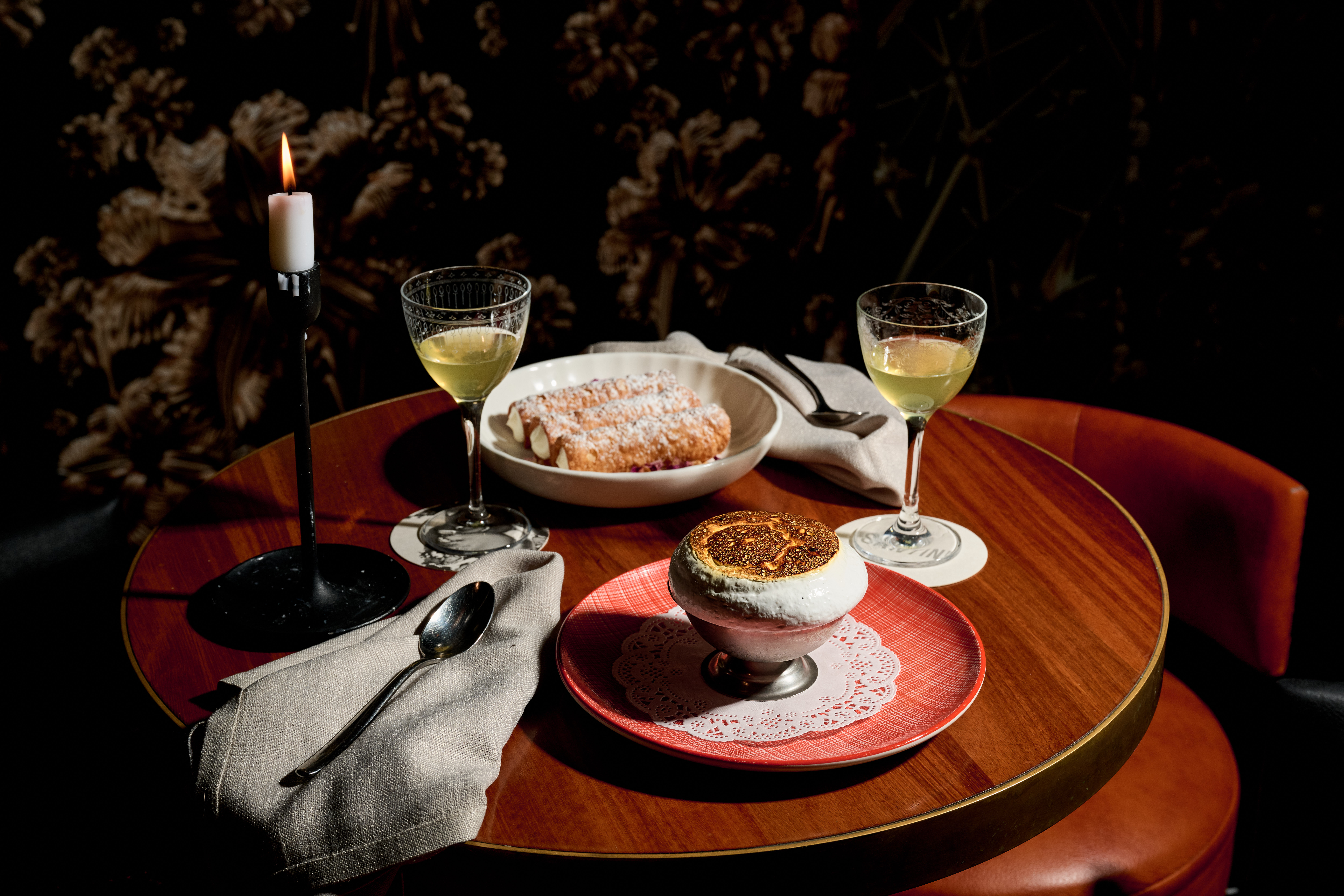 dessert, champagne and candles