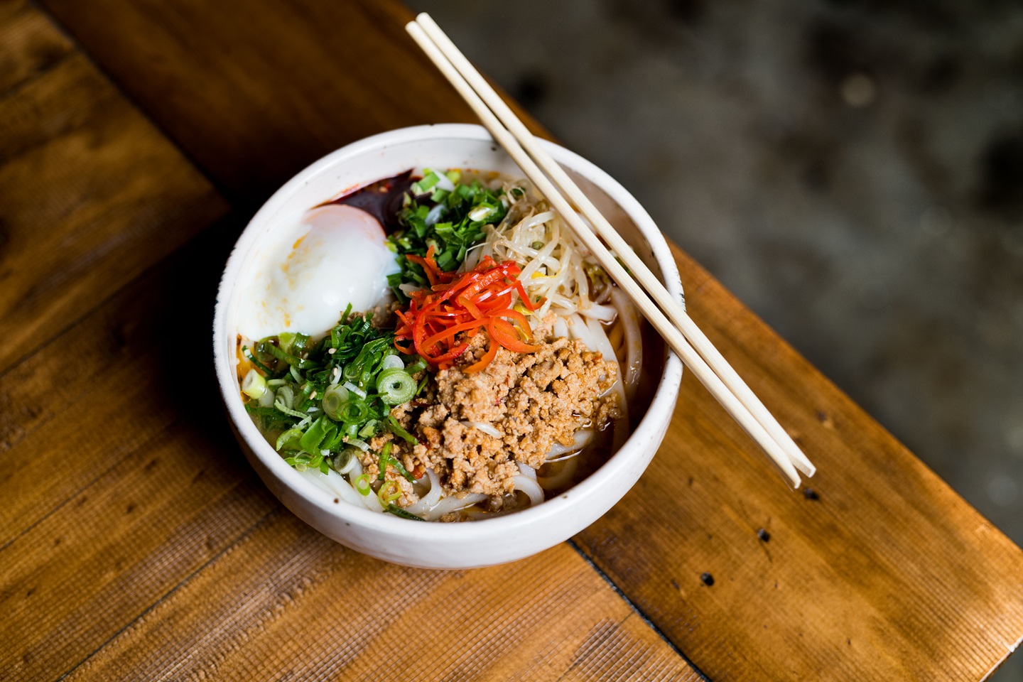 Bowl of udon with chopsticks