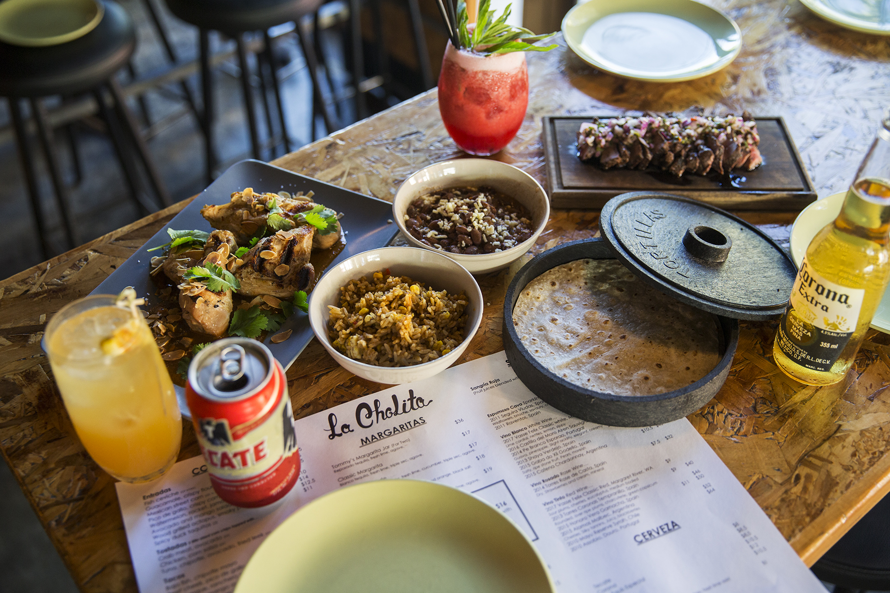 Table of food in La Cholita Mexican restaurant