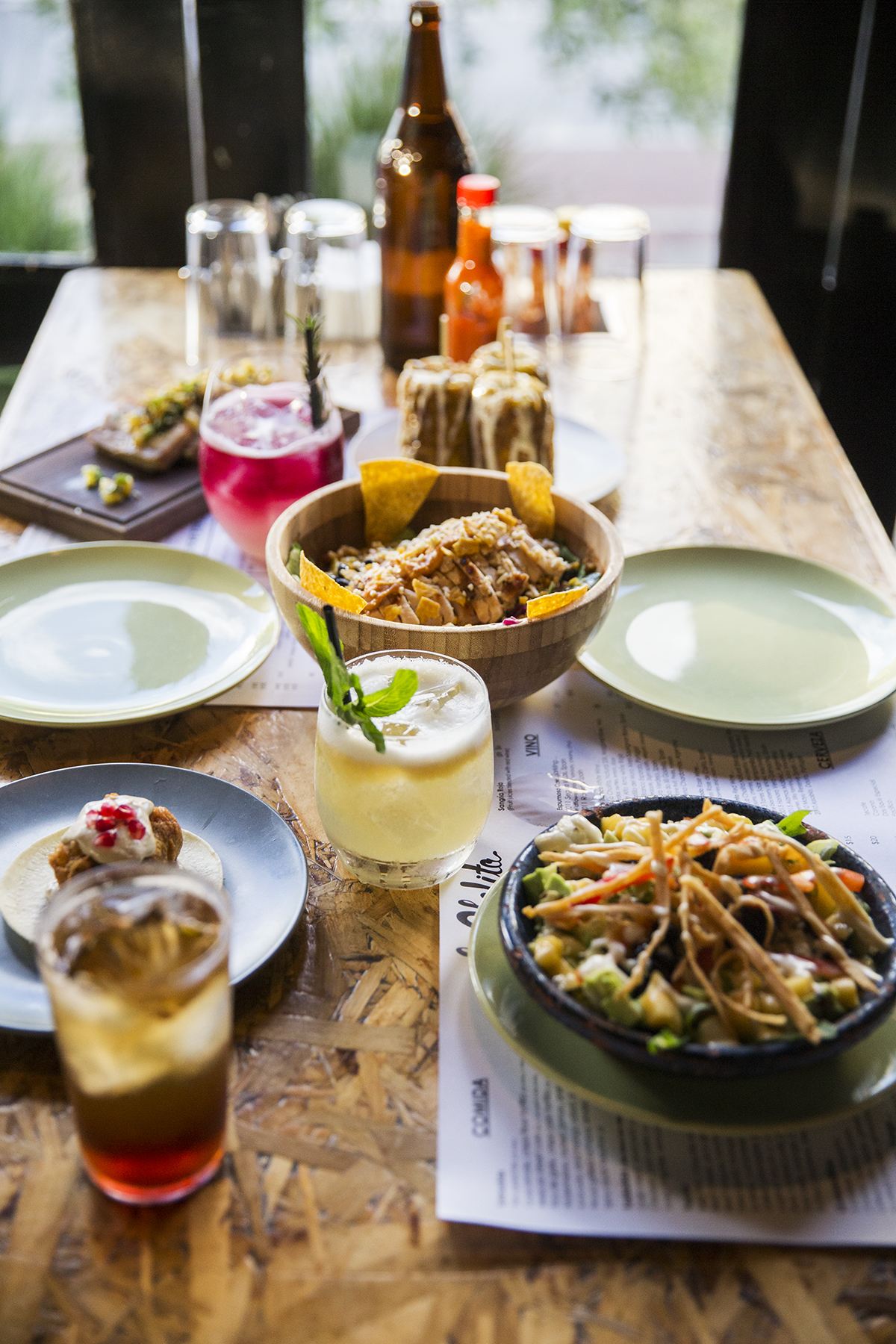 Table of food in La Cholita restaurant