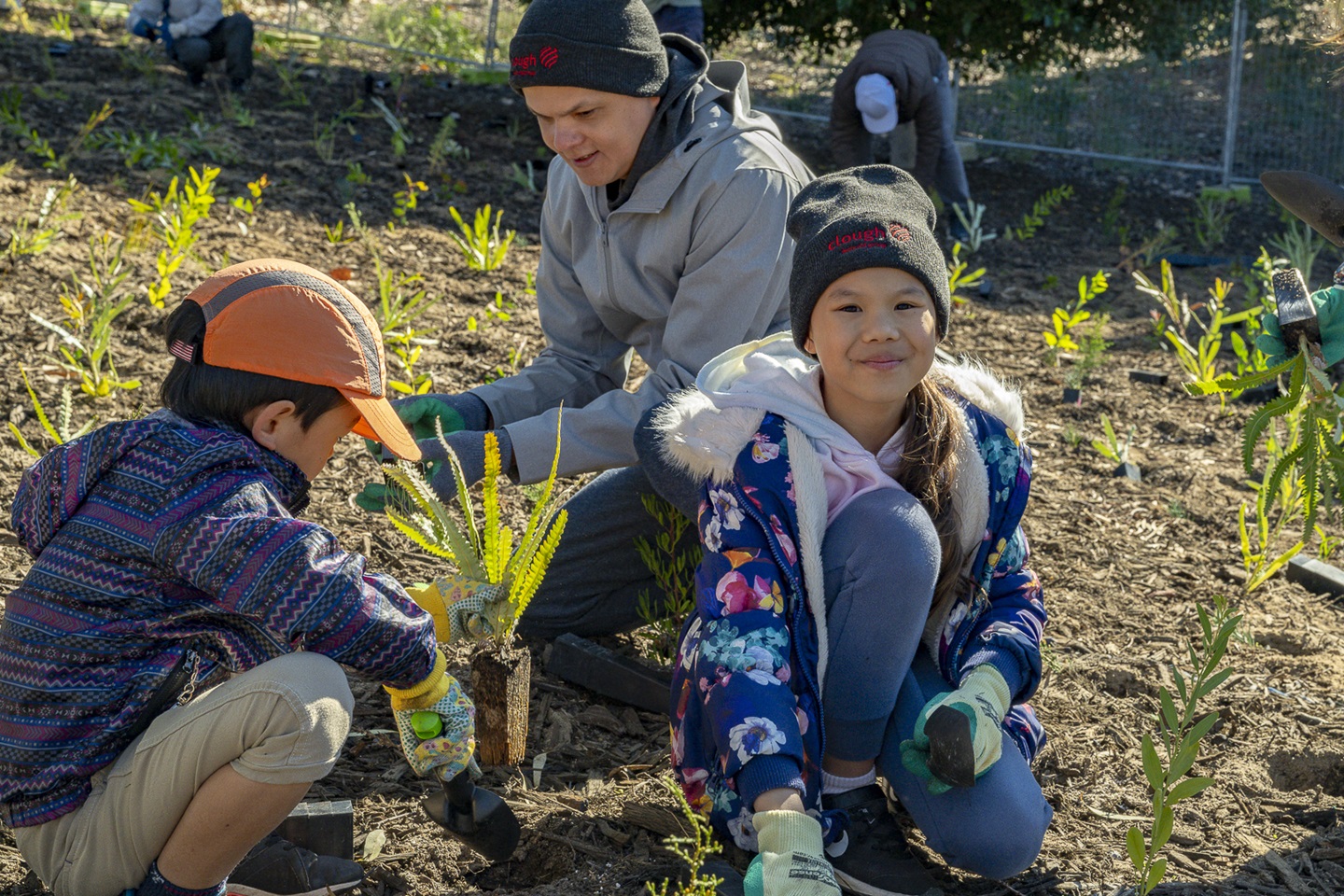 Community members planting trees for National Tree Day at the Narrows interchange