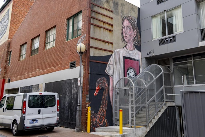 James Giddy mural in Wolf Lane called Somewhere Between